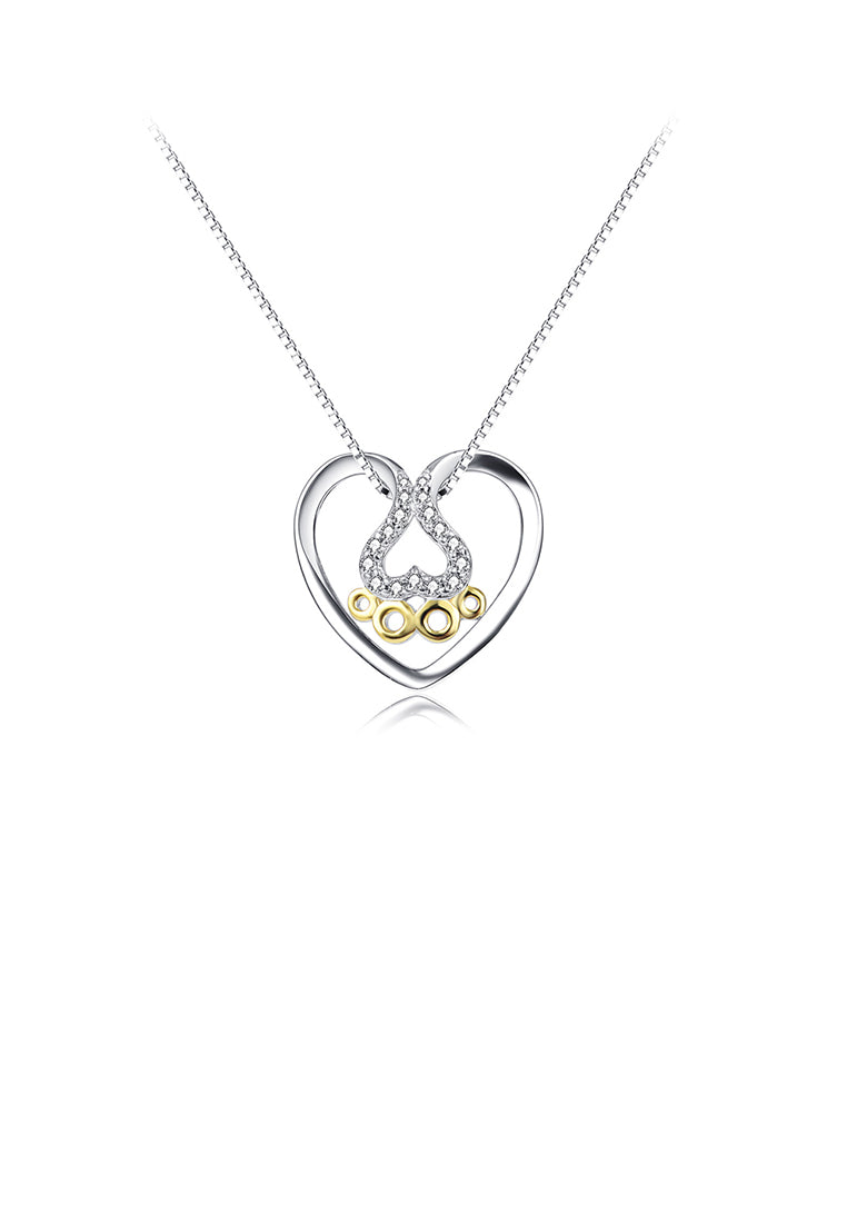 925 Sterling Silver Fashion Romantic Dog Paw Print Heart Pendant with Cubic Zirconia and Necklace - Luxurious Look