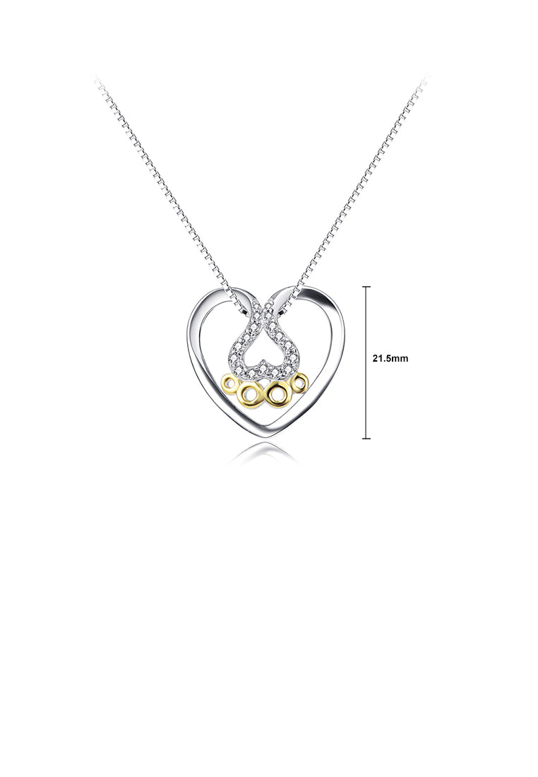 925 Sterling Silver Fashion Romantic Dog Paw Print Heart Pendant with Cubic Zirconia and Necklace - Luxurious Look