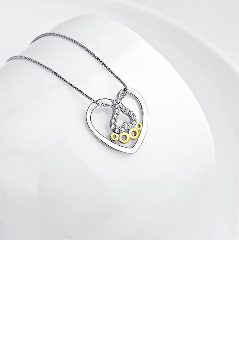 925 Sterling Silver Fashion Romantic Dog Paw Print Heart Pendant with Cubic Zirconia and Necklace - Luxurious Look