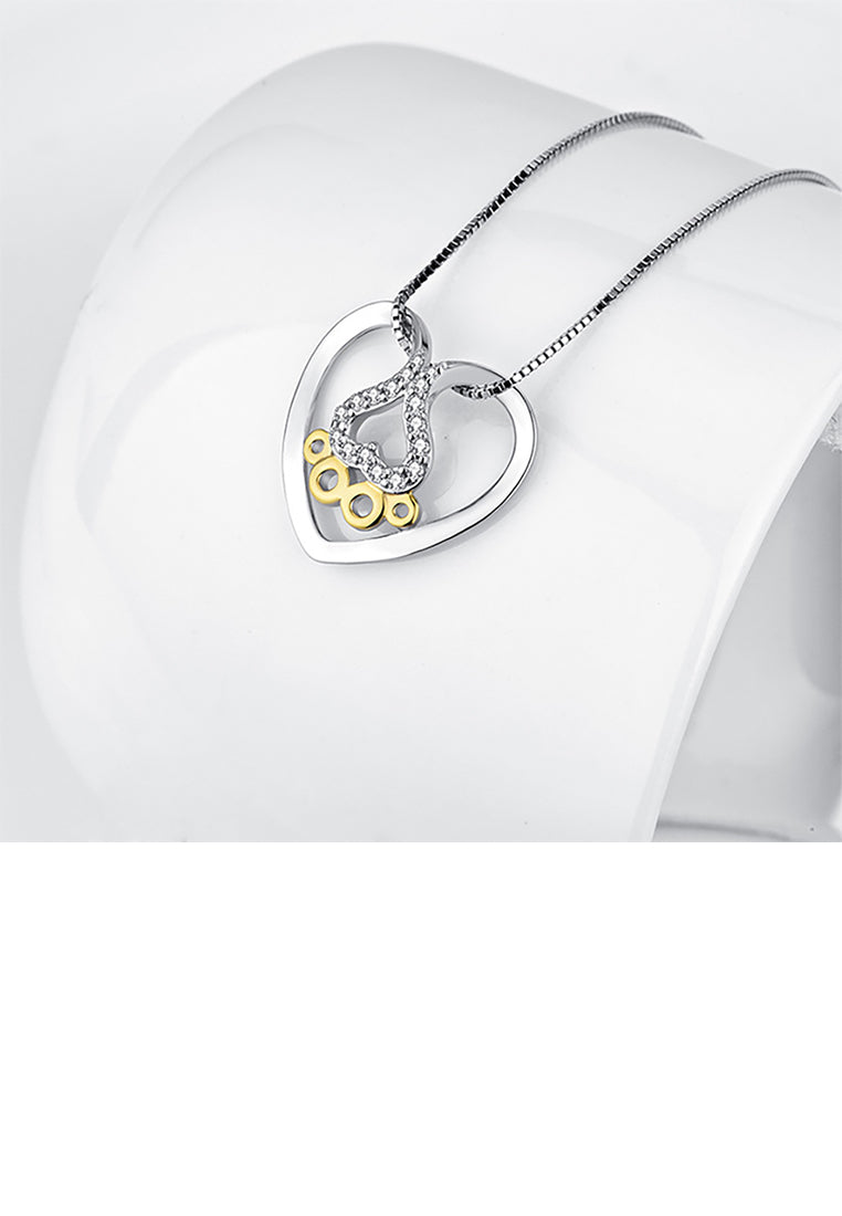925 Sterling Silver Fashion Romantic Dog Paw Print Heart Pendant with Cubic Zirconia and Necklace - Luxurious Look