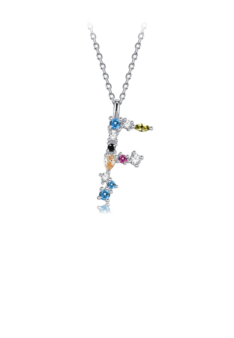 925 Sterling Silver Fashion Simple Color English Alphabet F Pendant with Cubic Zirconia and Necklace - Luxurious Look