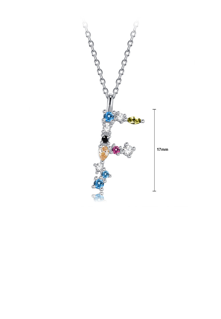 925 Sterling Silver Fashion Simple Color English Alphabet F Pendant with Cubic Zirconia and Necklace - Luxurious Look