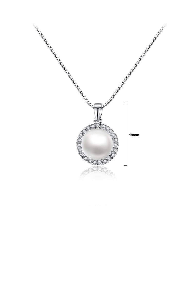 Fashion and Elegant Geometric Round Imitation Pearl Pendant with Cubic Zirconia and Necklace - Luxurious Look