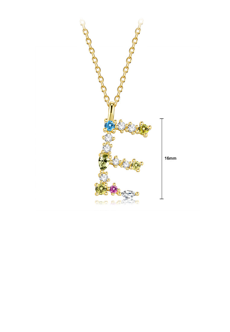 925 Sterling Silver Plated Gold Fashion Simple Color English Alphabet E Pendant with Cubic Zirconia and Necklace - Luxurious Look