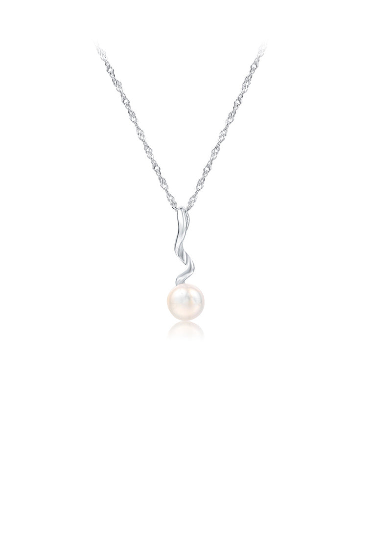 925 Sterling Silver Simple Temperament Geometric Ripple White Freshwater Pearl Pendant with Necklace - Luxurious Look