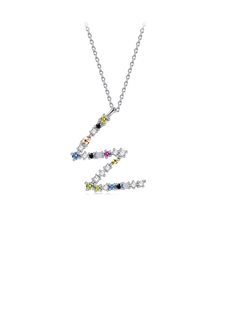 925 Sterling Silver Fashion Simple Color English Alphabet W Pendant with Cubic Zirconia and Necklace - Luxurious Look