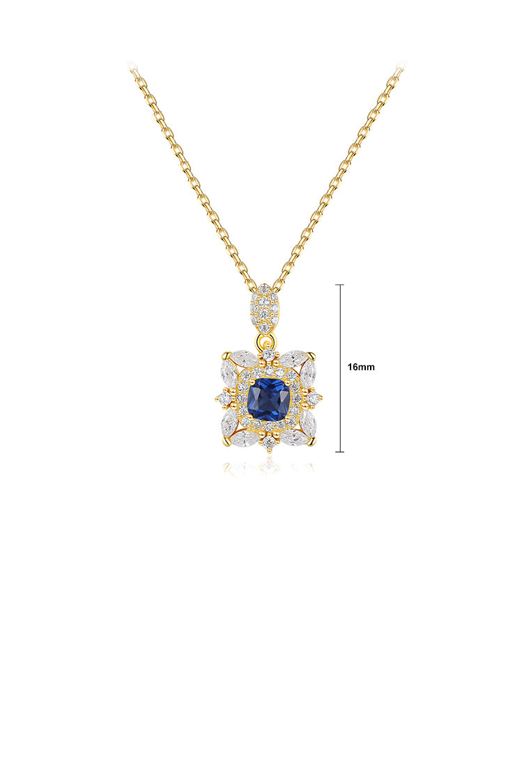 925 Sterling Silver Plated Gold Fashion Bright Geometric Pattern Pendant with Cubic Zirconia and Necklace - Luxurious Look