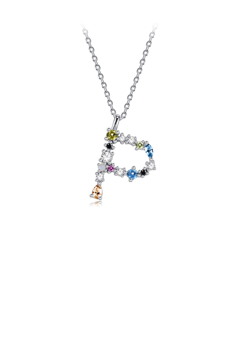 925 Sterling Silver Fashion Simple Color English Alphabet P Pendant with Cubic Zirconia and Necklace - Luxurious Look