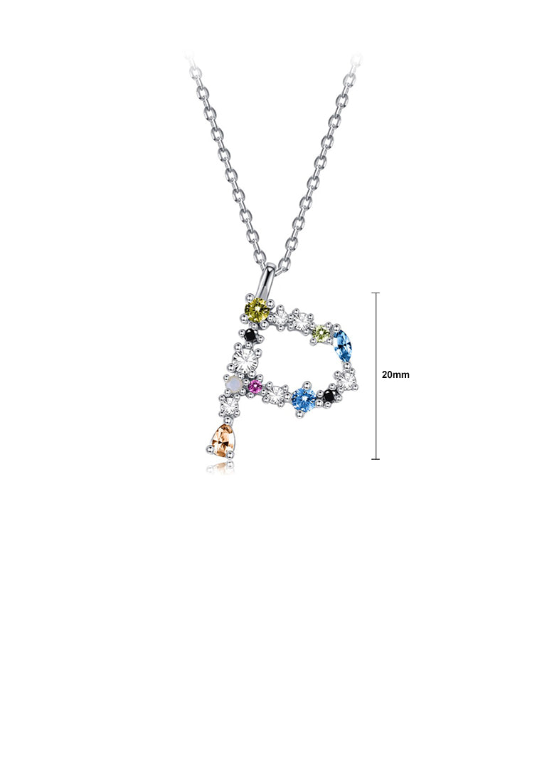 925 Sterling Silver Fashion Simple Color English Alphabet P Pendant with Cubic Zirconia and Necklace - Luxurious Look