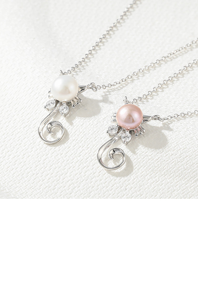 925 Sterling Silver Simple Cute Cat Purple Freshwater Pearl Pendant with Cubic Zirconia and Necklace - Luxurious Look