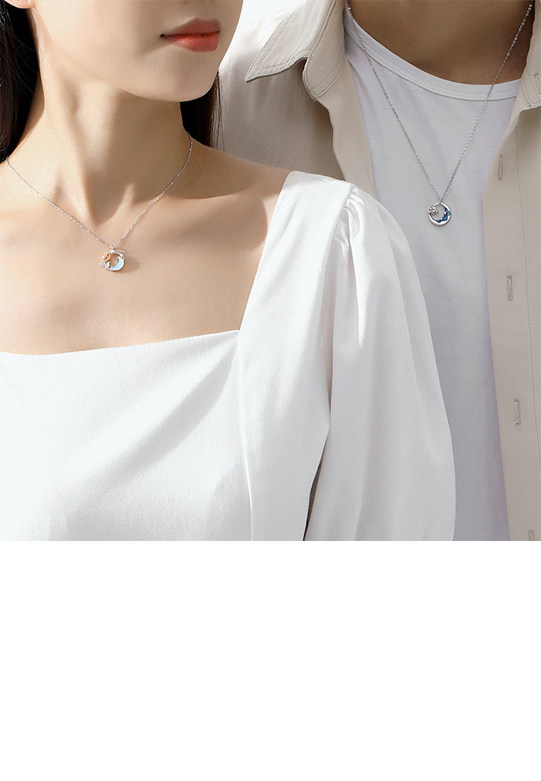 925 Sterling Silver Fashion Simple Rose Moon Moonstone Pendant with Necklace