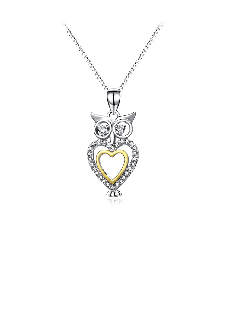 925 Sterling Silver Fashion Cute Owl Pendant with Cubic Zirconia and Necklace - Luxurious Look