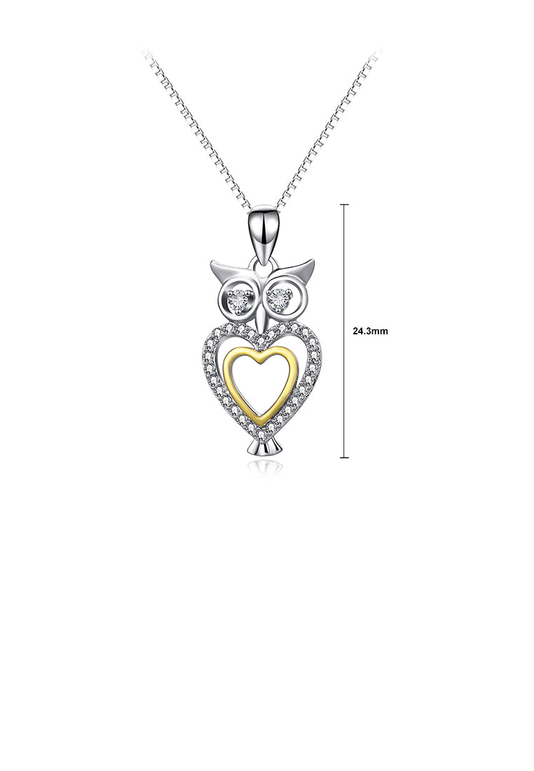 925 Sterling Silver Fashion Cute Owl Pendant with Cubic Zirconia and Necklace - Luxurious Look