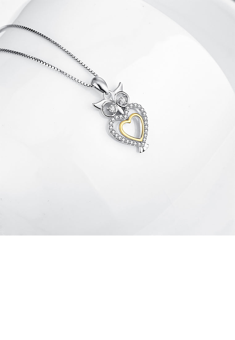 925 Sterling Silver Fashion Cute Owl Pendant with Cubic Zirconia and Necklace - Luxurious Look