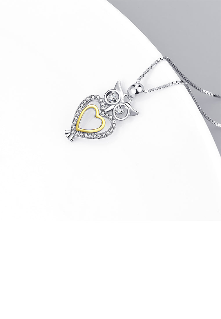 925 Sterling Silver Fashion Cute Owl Pendant with Cubic Zirconia and Necklace - Luxurious Look