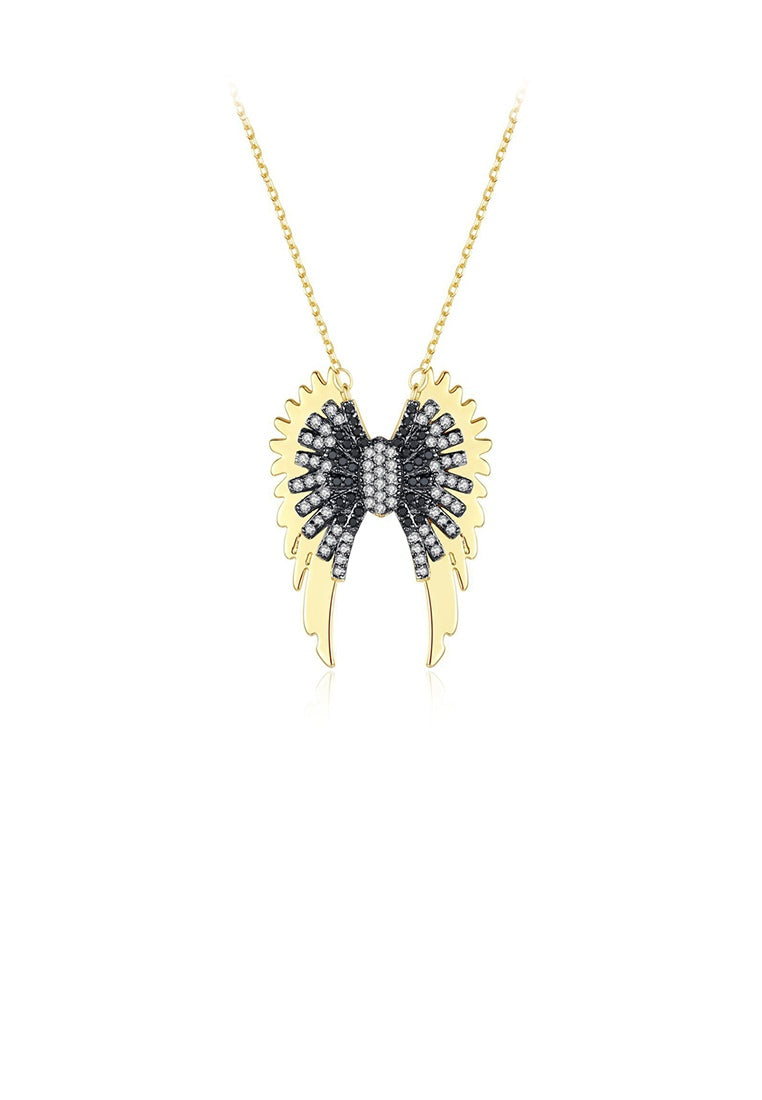 Fashion Creative Plated Gold Wing Pendant with Cubic Zirconia and Necklace - Luxurious Look