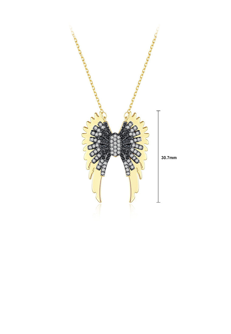 Fashion Creative Plated Gold Wing Pendant with Cubic Zirconia and Necklace - Luxurious Look