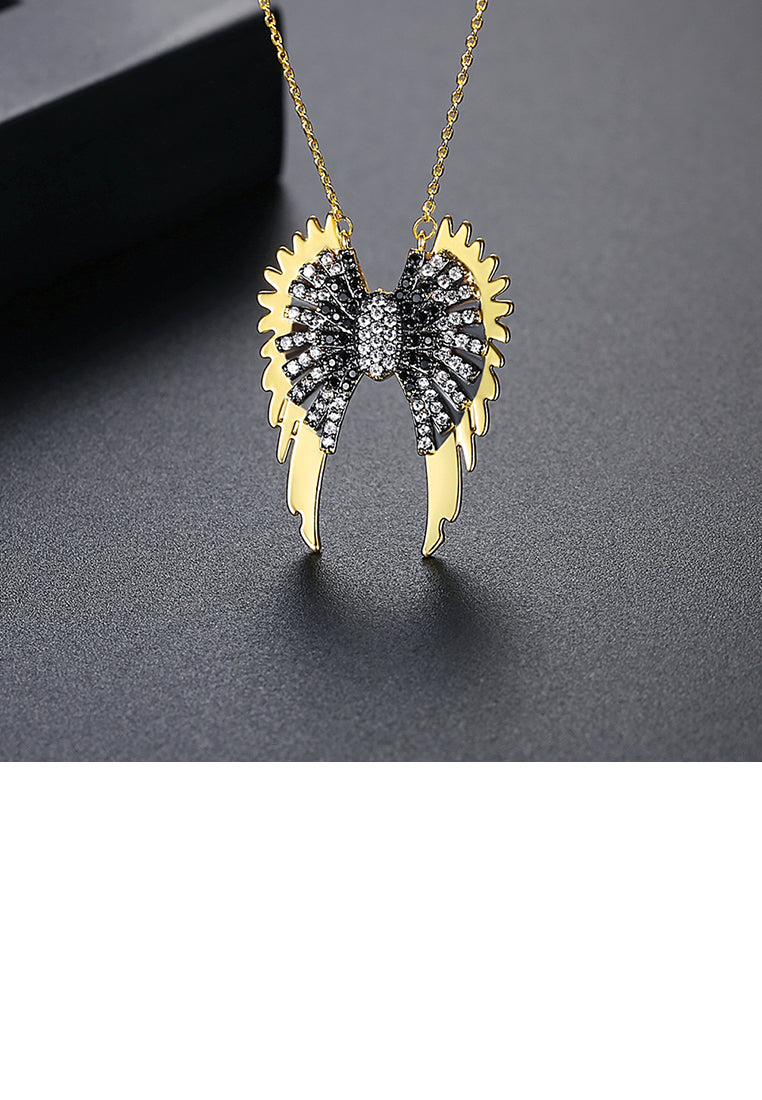 Fashion Creative Plated Gold Wing Pendant with Cubic Zirconia and Necklace - Luxurious Look