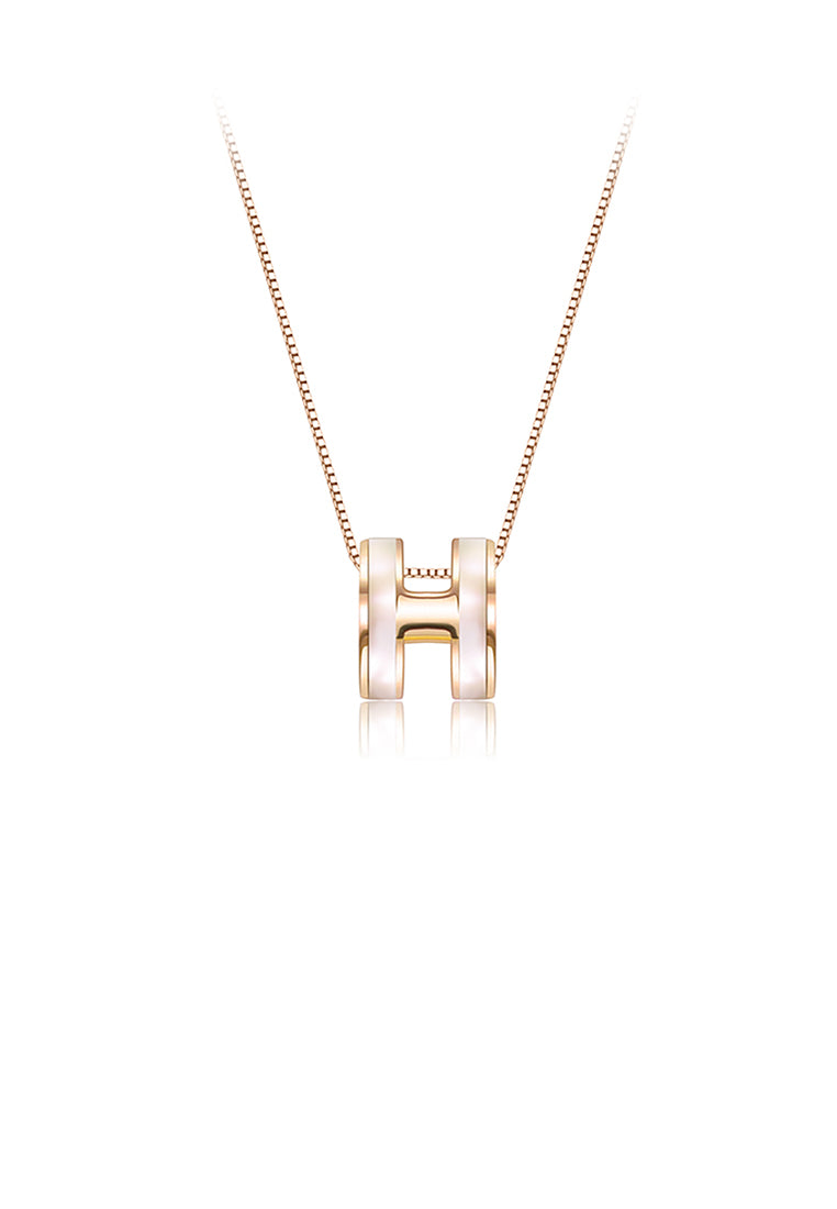 925 Sterling Silver Plated Gold Simple Letter H Pendant with Necklace