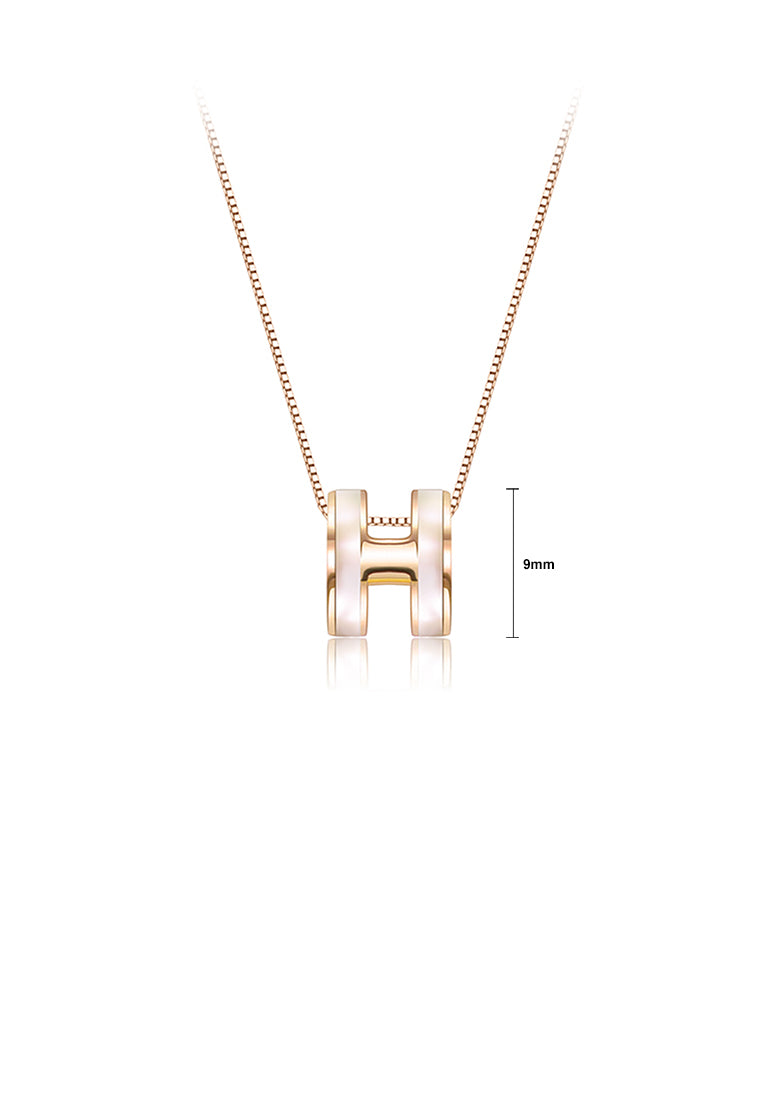 925 Sterling Silver Plated Gold Simple Letter H Pendant with Necklace