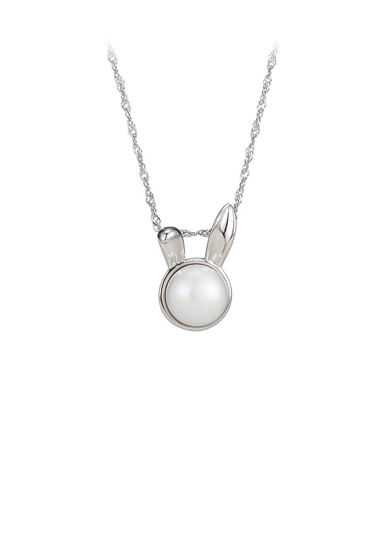 925 Sterling Silver Simple Cute Rabbit Freshwater Pearl Pendant with Necklace - Luxurious Look