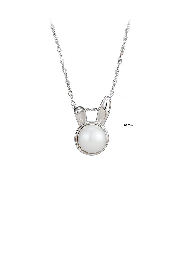 925 Sterling Silver Simple Cute Rabbit Freshwater Pearl Pendant with Necklace - Luxurious Look