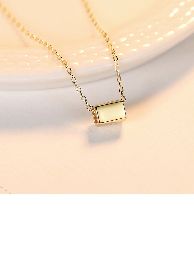 925 Sterling Silver Plated Gold Simple and Fashion Geometric Rectangular Pendant with Necklace