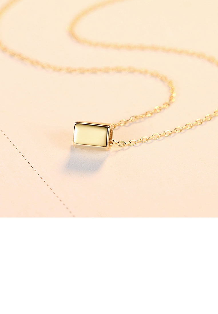 925 Sterling Silver Plated Gold Simple and Fashion Geometric Rectangular Pendant with Necklace