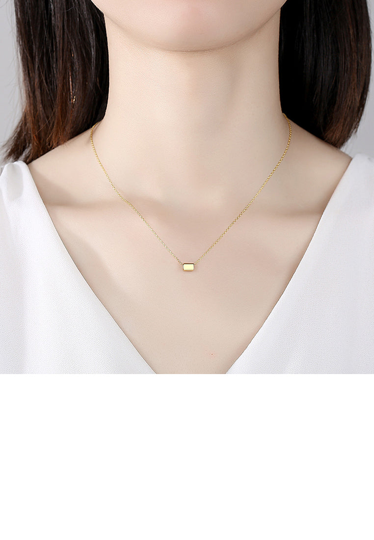 925 Sterling Silver Plated Gold Simple and Fashion Geometric Rectangular Pendant with Necklace