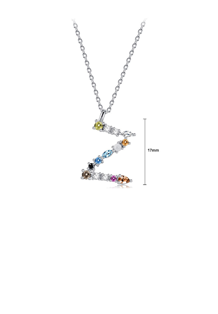 925 Sterling Silver Fashion Simple Color English Alphabet Z Pendant with Cubic Zirconia and Necklace - Luxurious Look