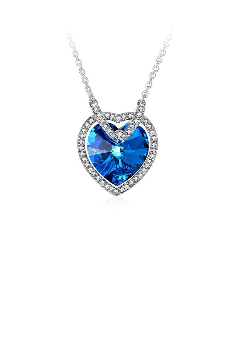 925 Sterling Silver Atmospheric Heart Pendant with Blue Austrian Element Crystal and Necklace