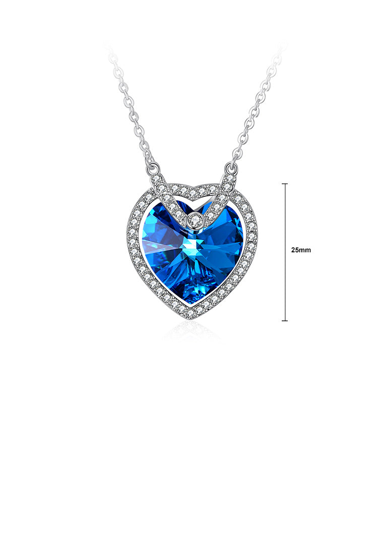 925 Sterling Silver Atmospheric Heart Pendant with Blue Austrian Element Crystal and Necklace