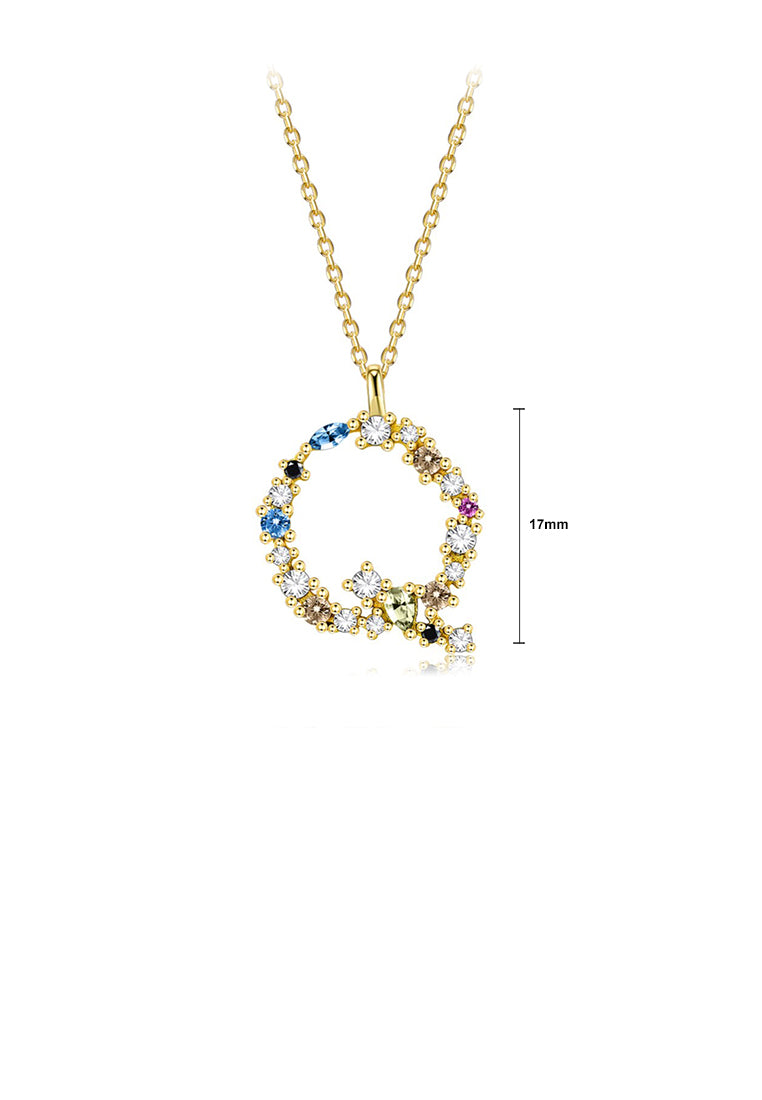 925 Sterling Silver Plated Gold Fashion Simple Color English Alphabet Q Pendant with Cubic Zirconia and Necklace - Luxurious Look