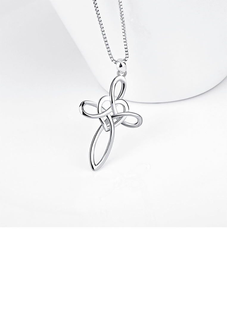 925 Sterling Silver Simple Fashion Concentric Knot Cross Pendant with Necklace