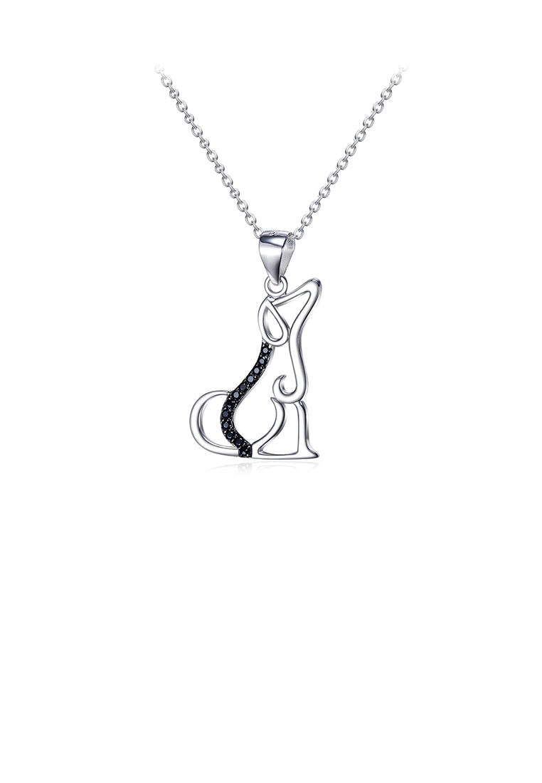 925 Sterling Silver Simple and Cute Hollow Dog Pendant with Cubic Zirconia and Necklace - Luxurious Look