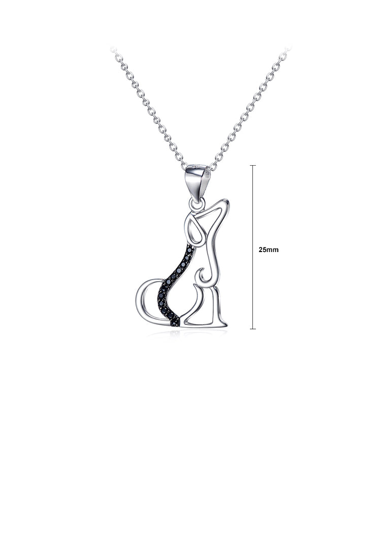 925 Sterling Silver Simple and Cute Hollow Dog Pendant with Cubic Zirconia and Necklace - Luxurious Look