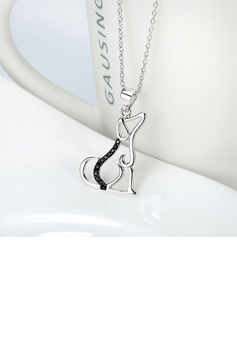 925 Sterling Silver Simple and Cute Hollow Dog Pendant with Cubic Zirconia and Necklace - Luxurious Look