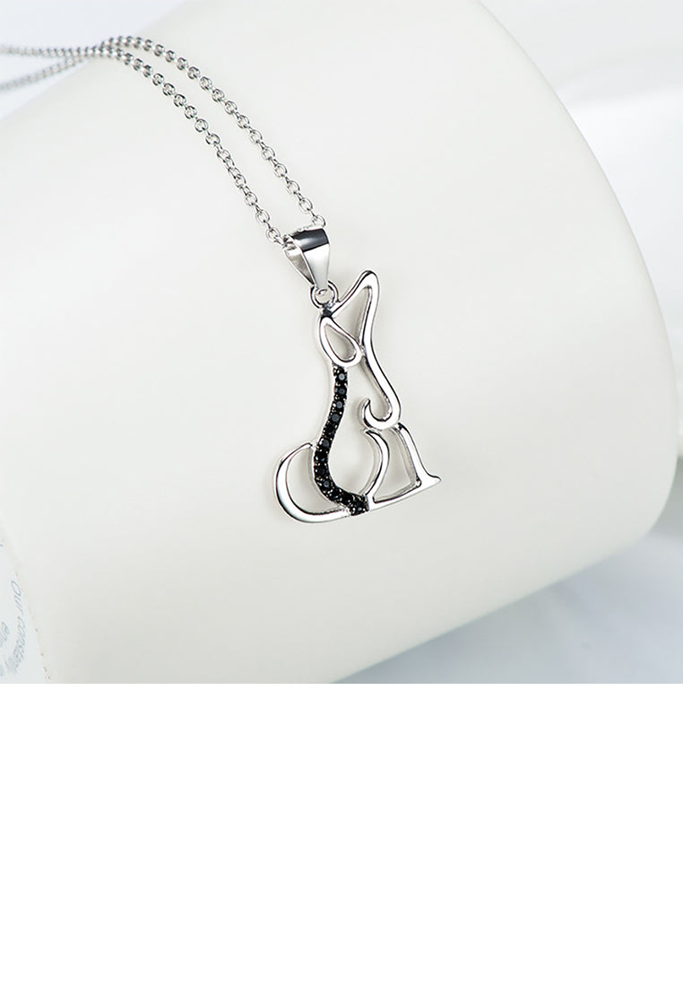 925 Sterling Silver Simple and Cute Hollow Dog Pendant with Cubic Zirconia and Necklace - Luxurious Look