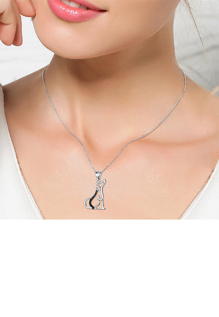 925 Sterling Silver Simple and Cute Hollow Dog Pendant with Cubic Zirconia and Necklace - Luxurious Look