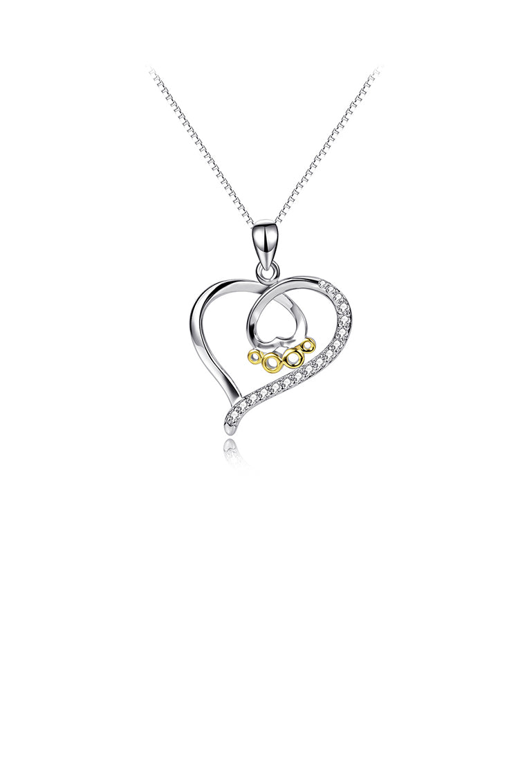 925 Sterling Silver Simple Fashion Dog Paw Heart Pendant with Cubic Zirconia and Necklace - Luxurious Look