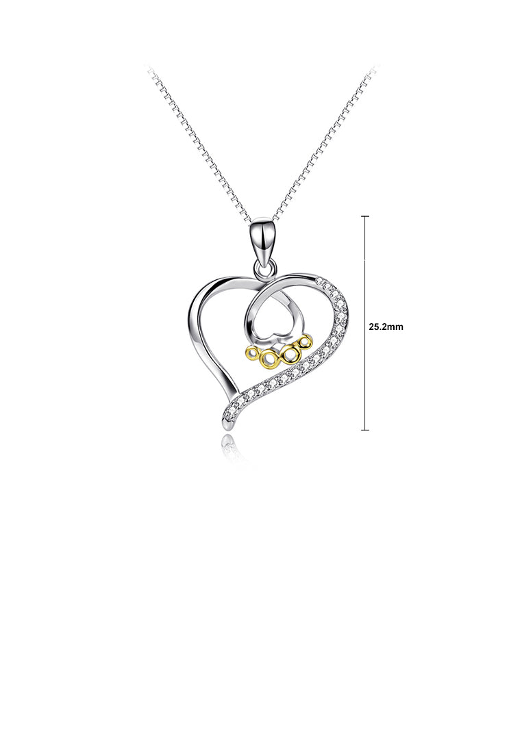 925 Sterling Silver Simple Fashion Dog Paw Heart Pendant with Cubic Zirconia and Necklace - Luxurious Look