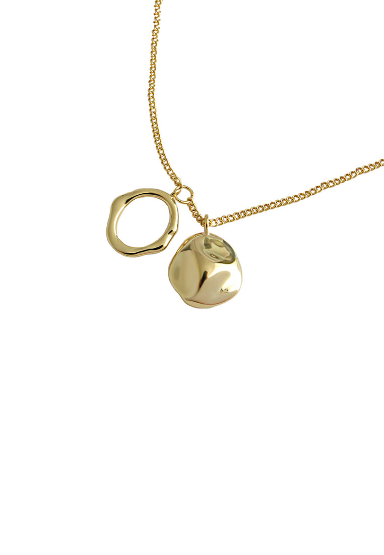 925 Sterling Silver Plated Gold Simple Personality Irregular Round Geometric Pendant with Necklace