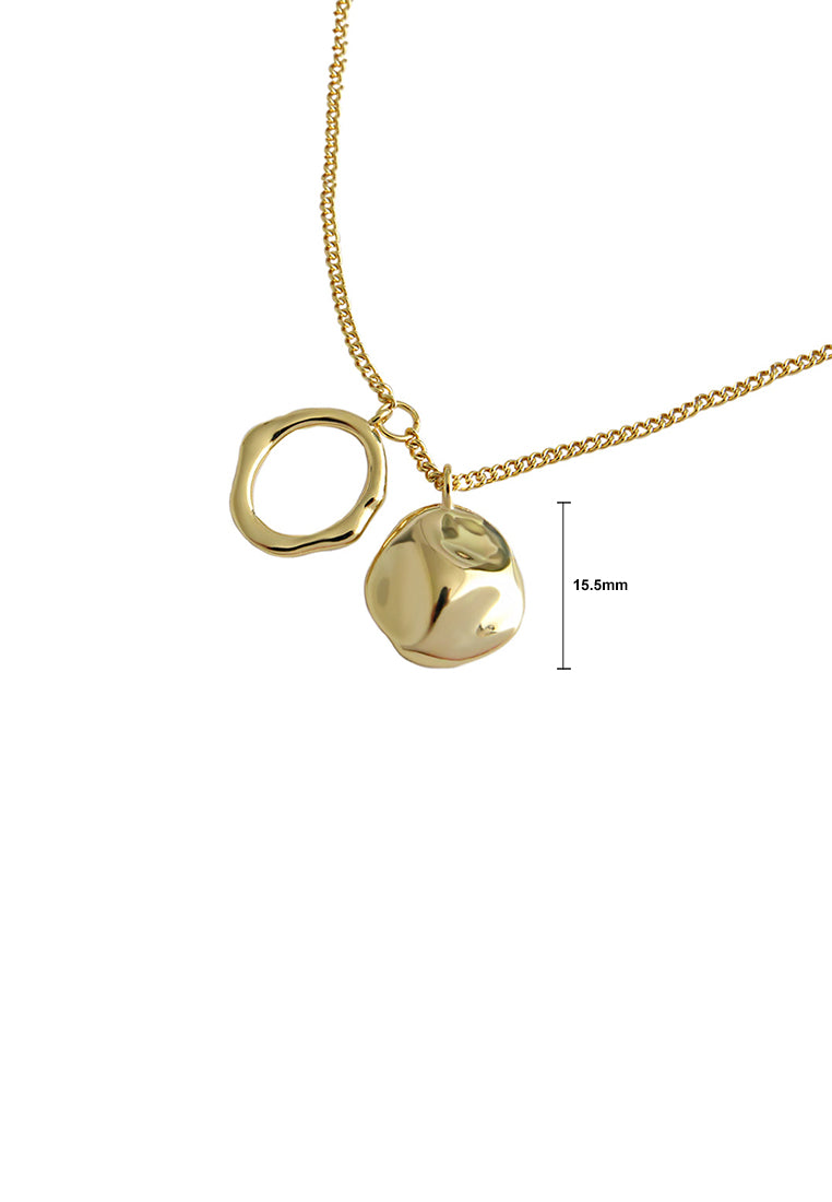 925 Sterling Silver Plated Gold Simple Personality Irregular Round Geometric Pendant with Necklace