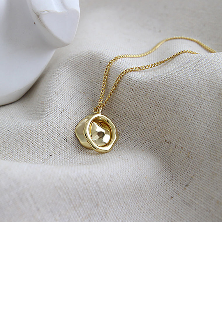 925 Sterling Silver Plated Gold Simple Personality Irregular Round Geometric Pendant with Necklace