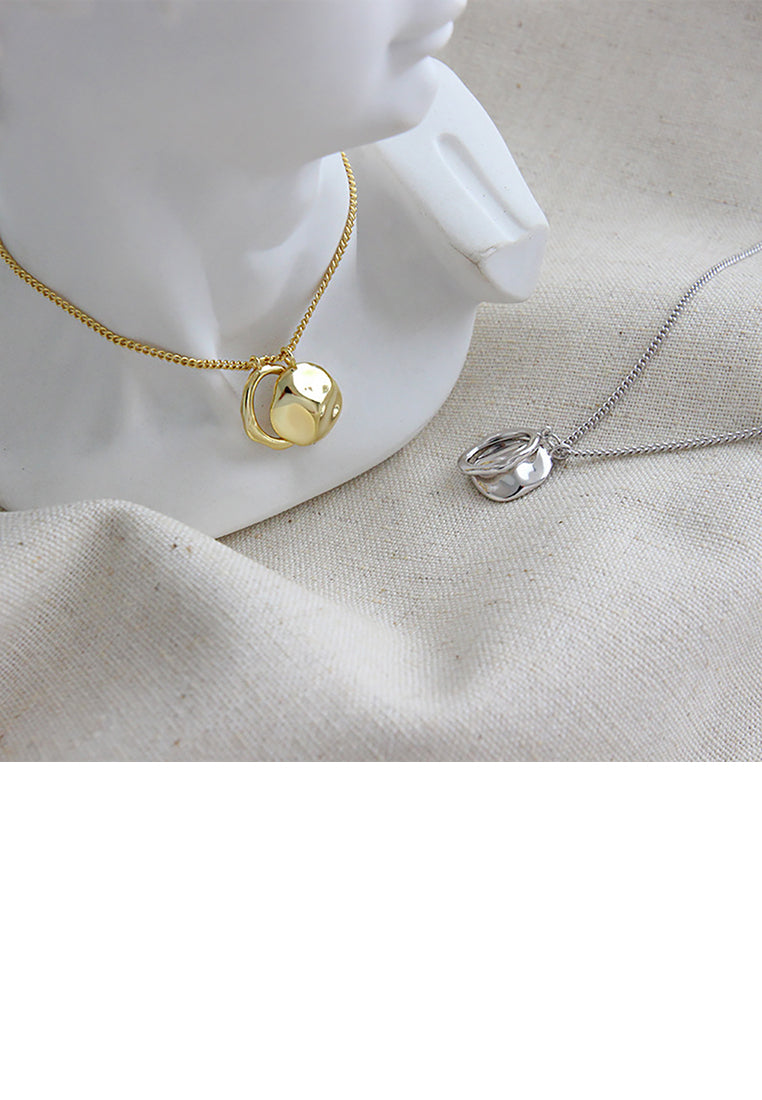925 Sterling Silver Plated Gold Simple Personality Irregular Round Geometric Pendant with Necklace