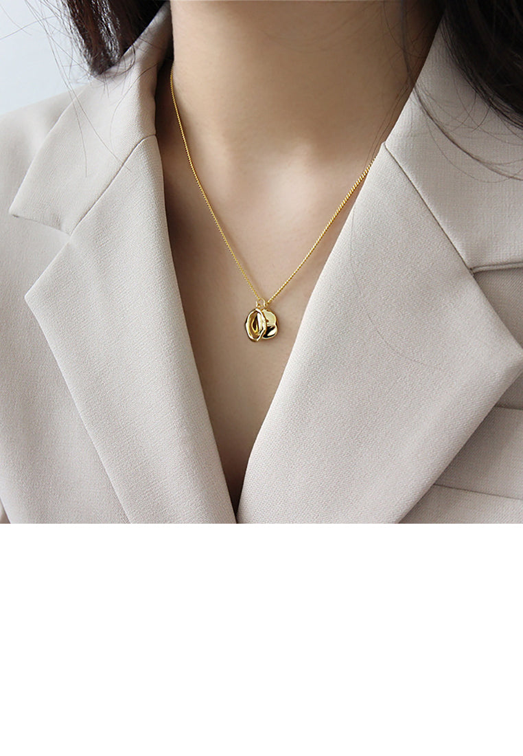 925 Sterling Silver Plated Gold Simple Personality Irregular Round Geometric Pendant with Necklace