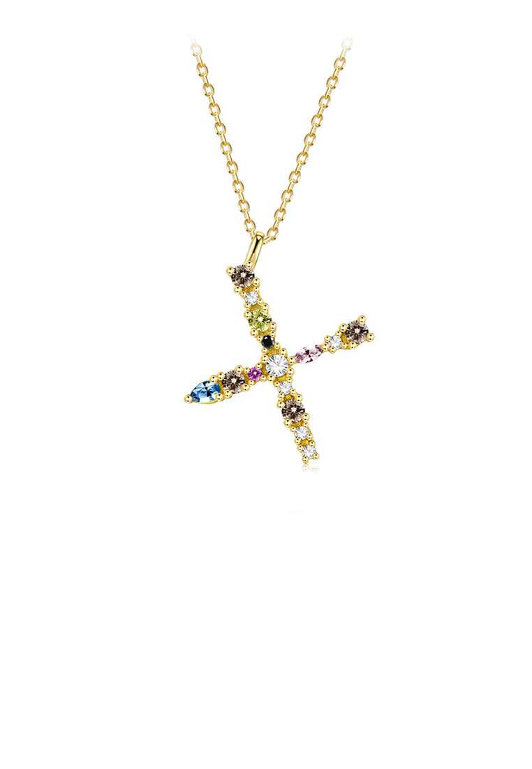 925 Sterling Silver Plated Gold Fashion Simple Color English Alphabet X Pendant with Cubic Zirconia and Necklace - Luxurious Look