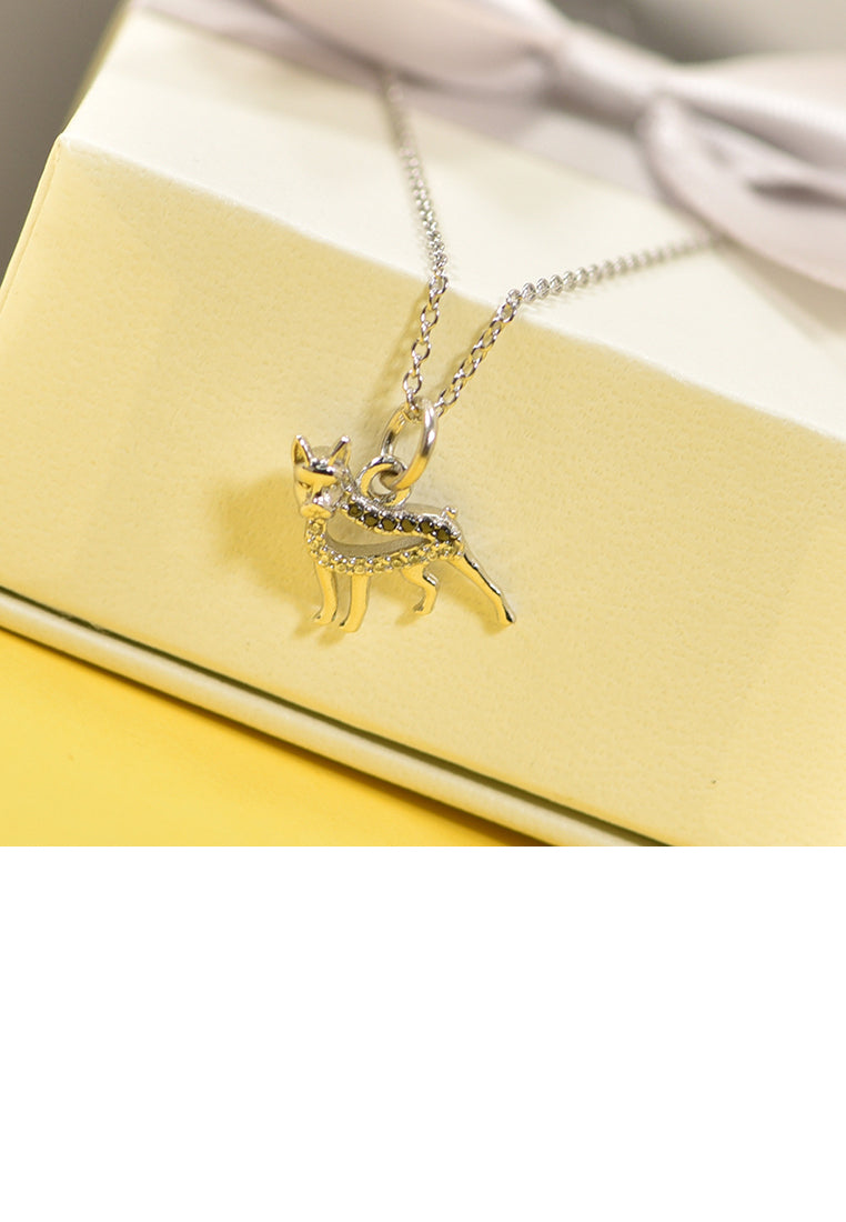 925 Sterling Silver Fashion Simple Pit Dog Pendant with Cubic Zirconia and Necklace - Luxurious Look