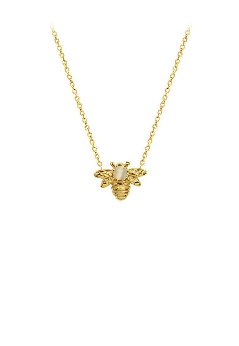 Simple and Cute Plated Gold 316L Stainless Steel Bee Imitation Opal Pendant with Necklace
