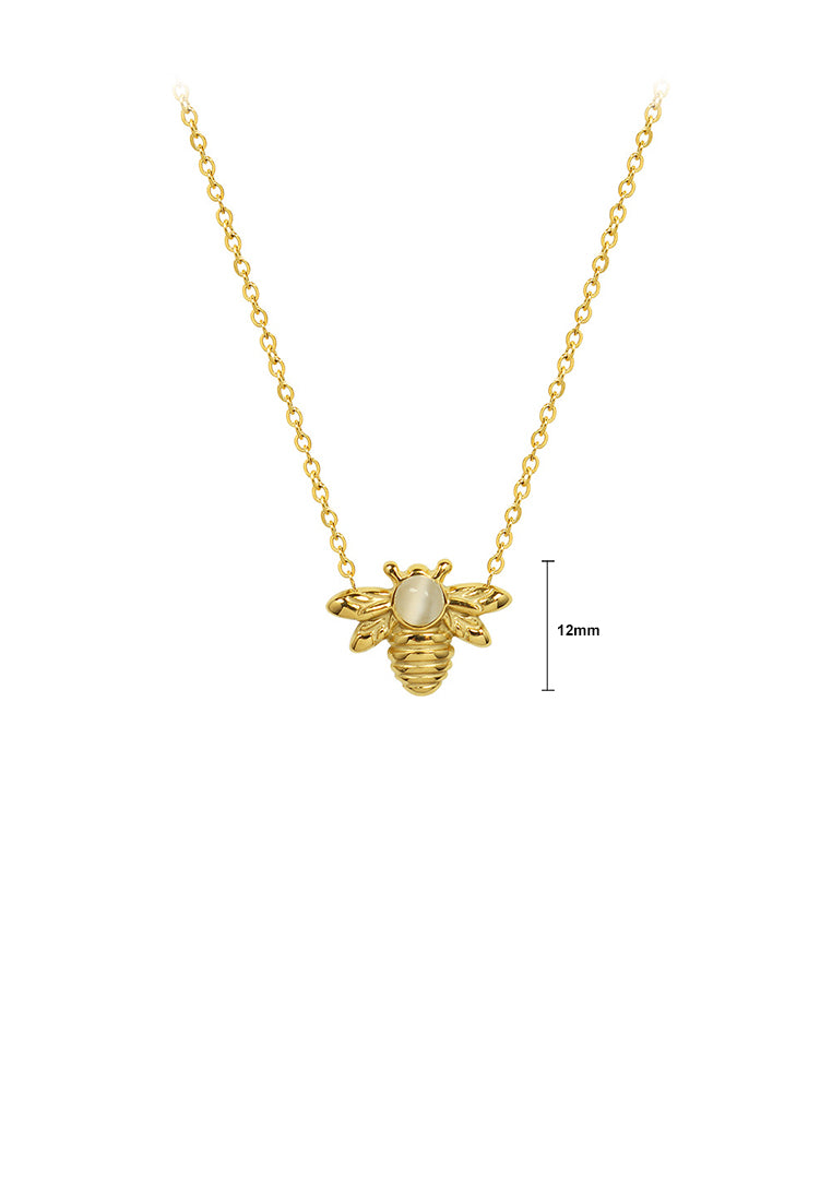 Simple and Cute Plated Gold 316L Stainless Steel Bee Imitation Opal Pendant with Necklace